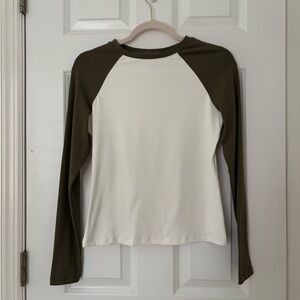 Women's Olive and White Raglan Sleeve Top